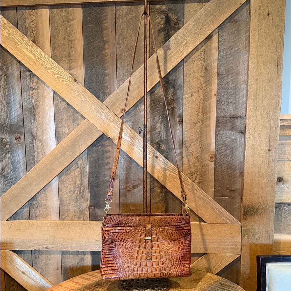 Brahmin Melbourne Toasted Almond Crocodile Embossed Crossbody Bag